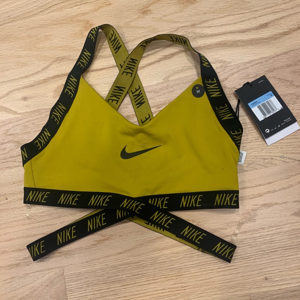 Nike Criss Cross Black and Yellow Sports Bra